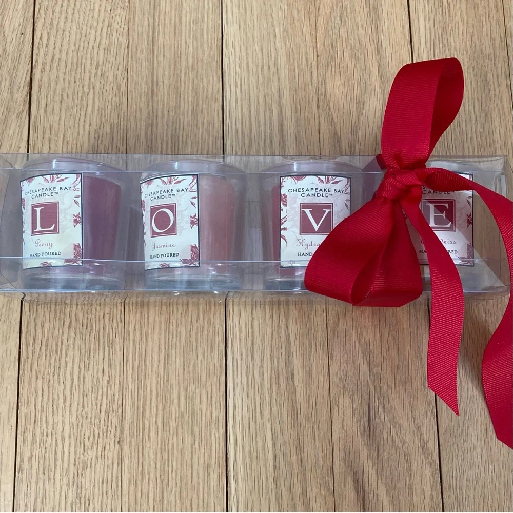 Scented Sealed LOVE Candles Boxed set: 4 candles in glass holders.